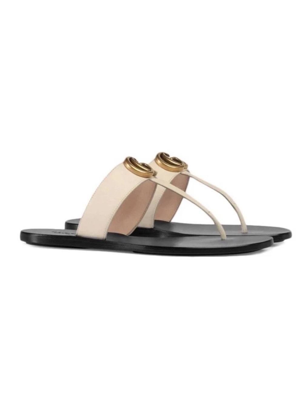 Gucci GG Marmont Leather Thong Flat Flip Flops
